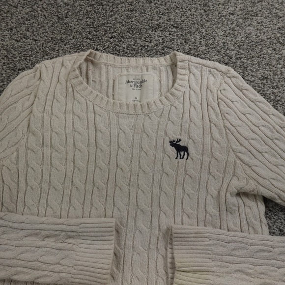 VTG Abercrombie Fitch Sweater Womens M White Cable Knit Crewneck Pullover Y2K - Picture 3 of 16